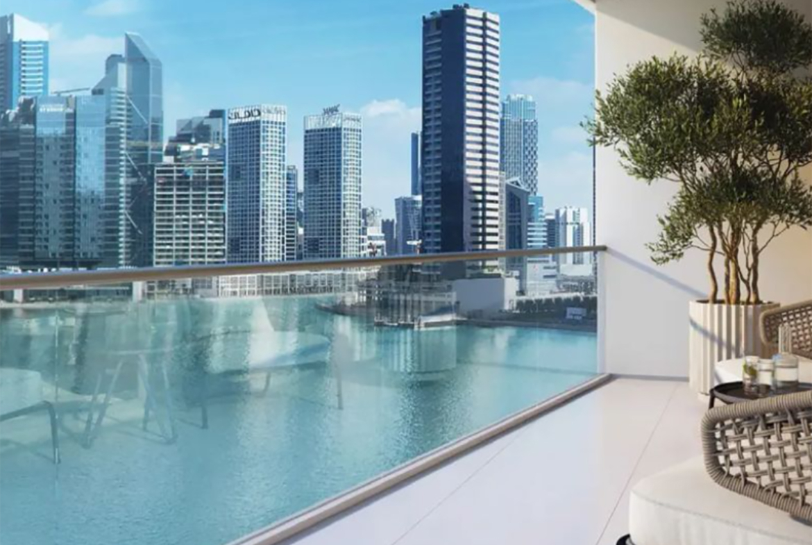 2BR G1 Living Burj and Canal view distress balcony view