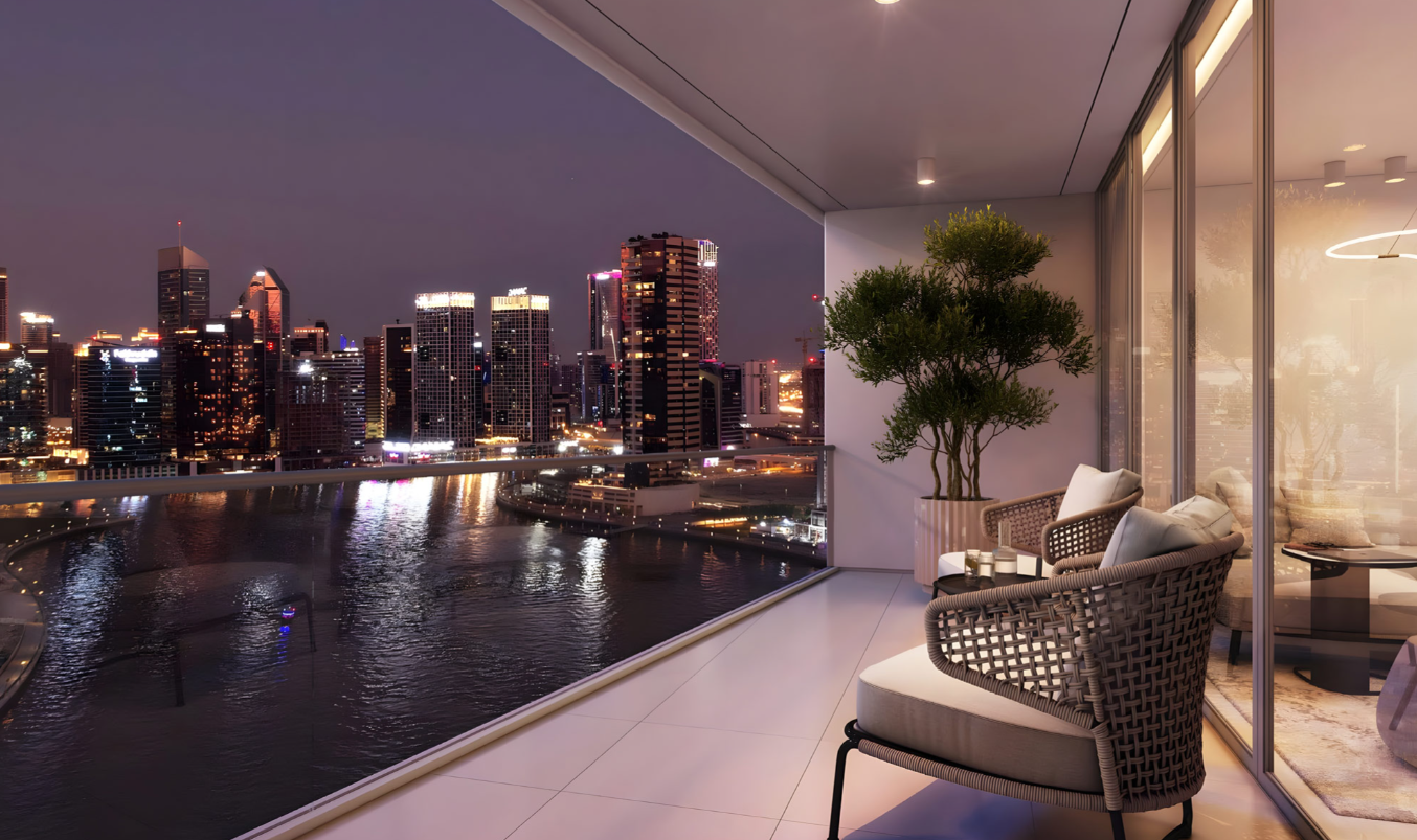 2BR G1 Living Burj and Canal view distress nigh view