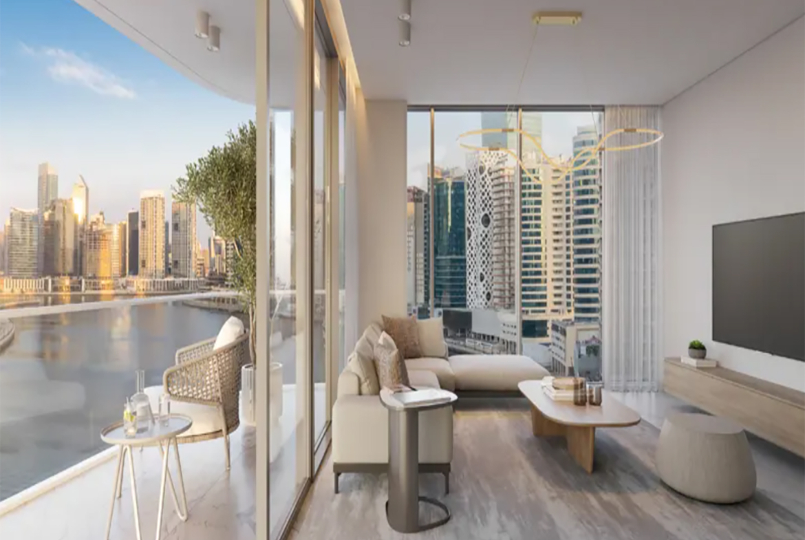 2BR G1 Living Burj and Canal view distress living room and terrace