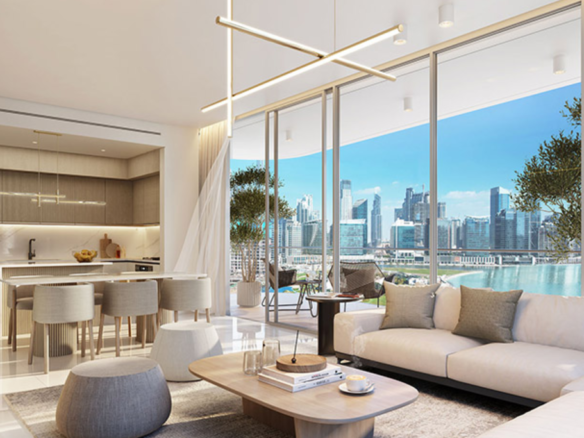 2BR G1 Living Burj and Canal view distress living corner