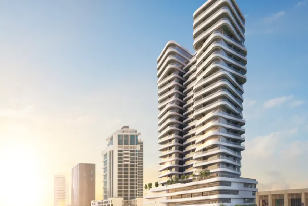 2BR G1 Living Burj and Canal view distress facade full height