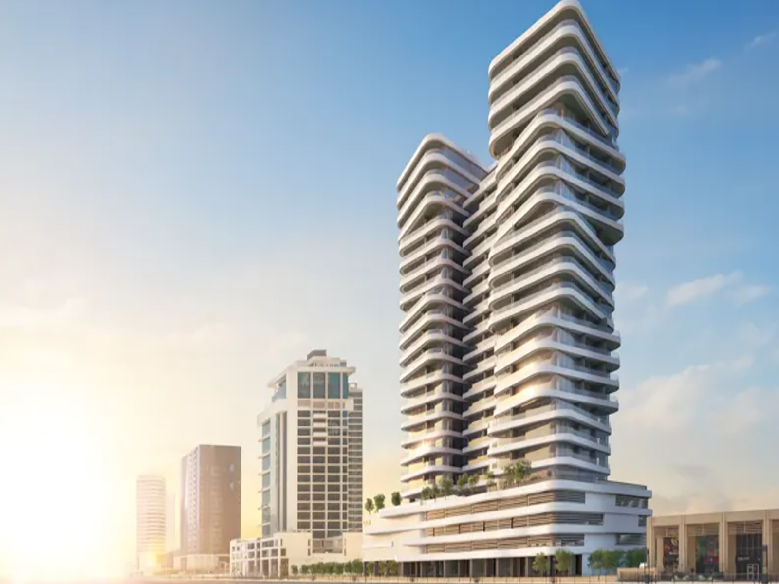 2BR G1 Living Burj and Canal view distress facade full height