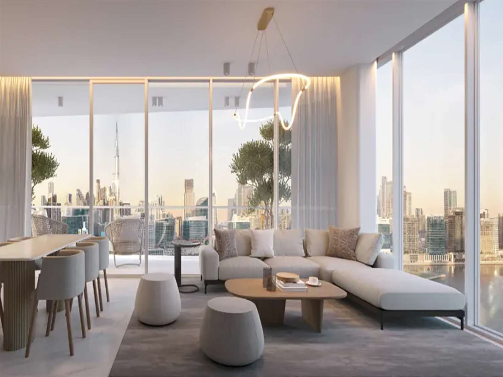 2BR G1 Living Burj and Canal view distress living room